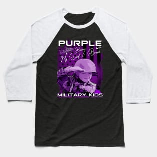 Purple Up Military Child Month with kid soldier retro american Flag Baseball T-Shirt